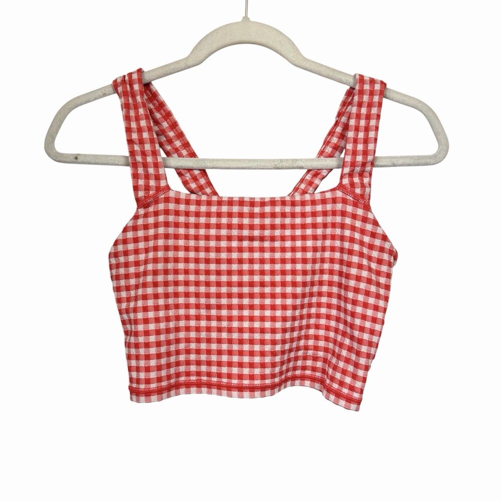 OFFLINE by Aerie Womens Sz M Red Gingham Seersucker Crop Top V Back Built In Bra